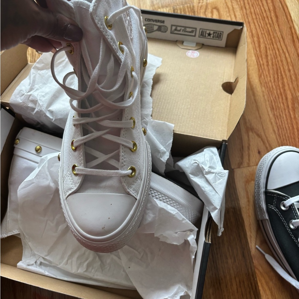 Converse Women's White and Gold High-Top Sneakers